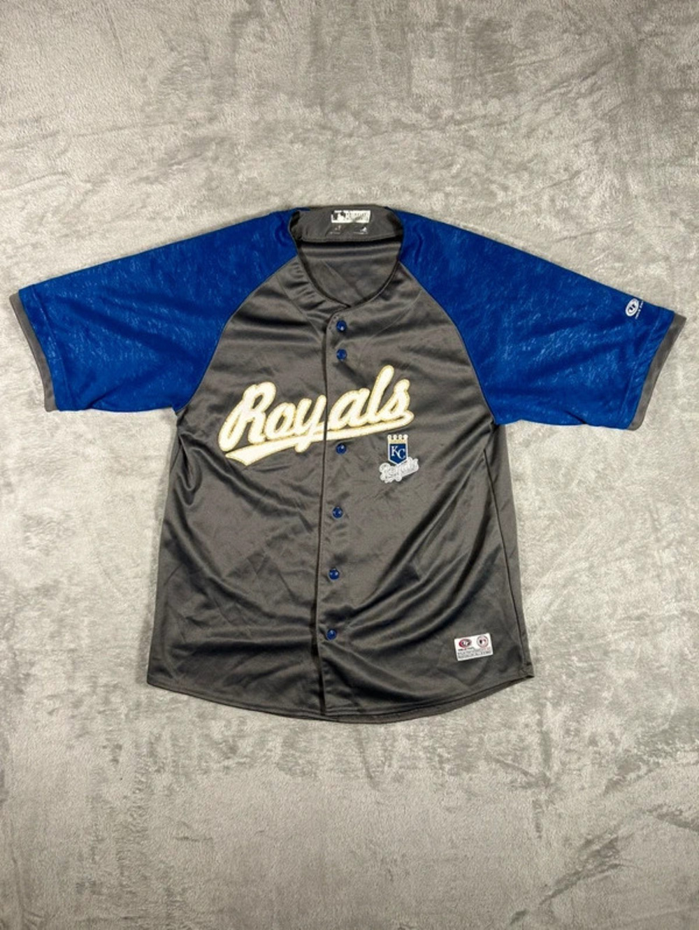 vintage kansas city royals baseball jersey men’s L royal blue gray